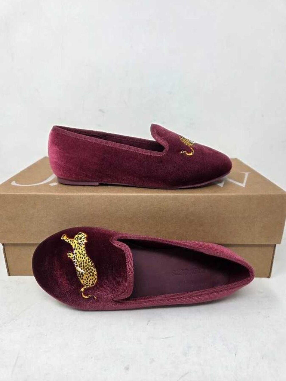 New kid's 2 J.Crew Crewcuts embroidered leopard velvet slip on shoes slippers